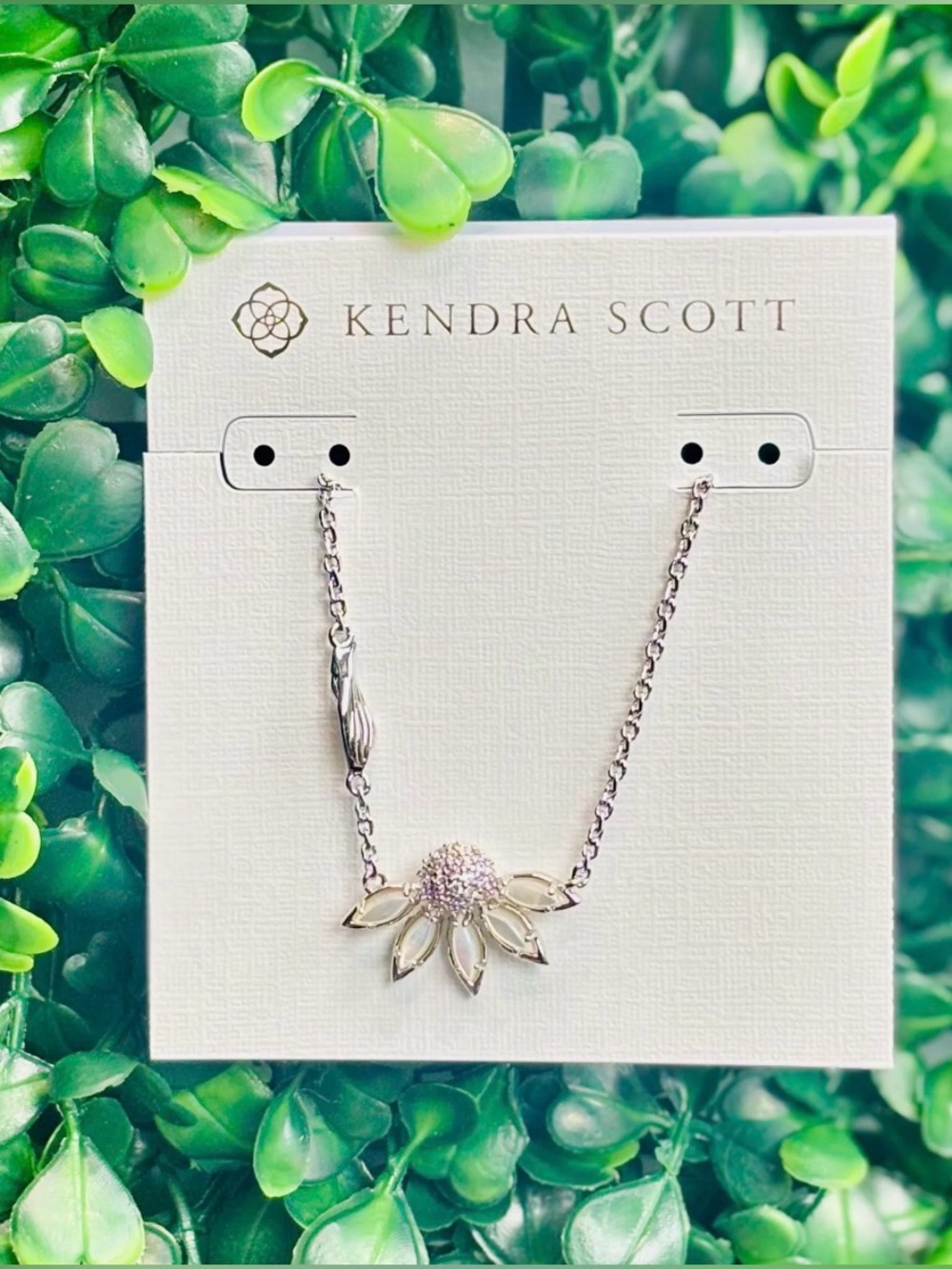 Kendra Scott Anya Flower Pendant Necklace Silver Rhodium Ivory Mix NWT